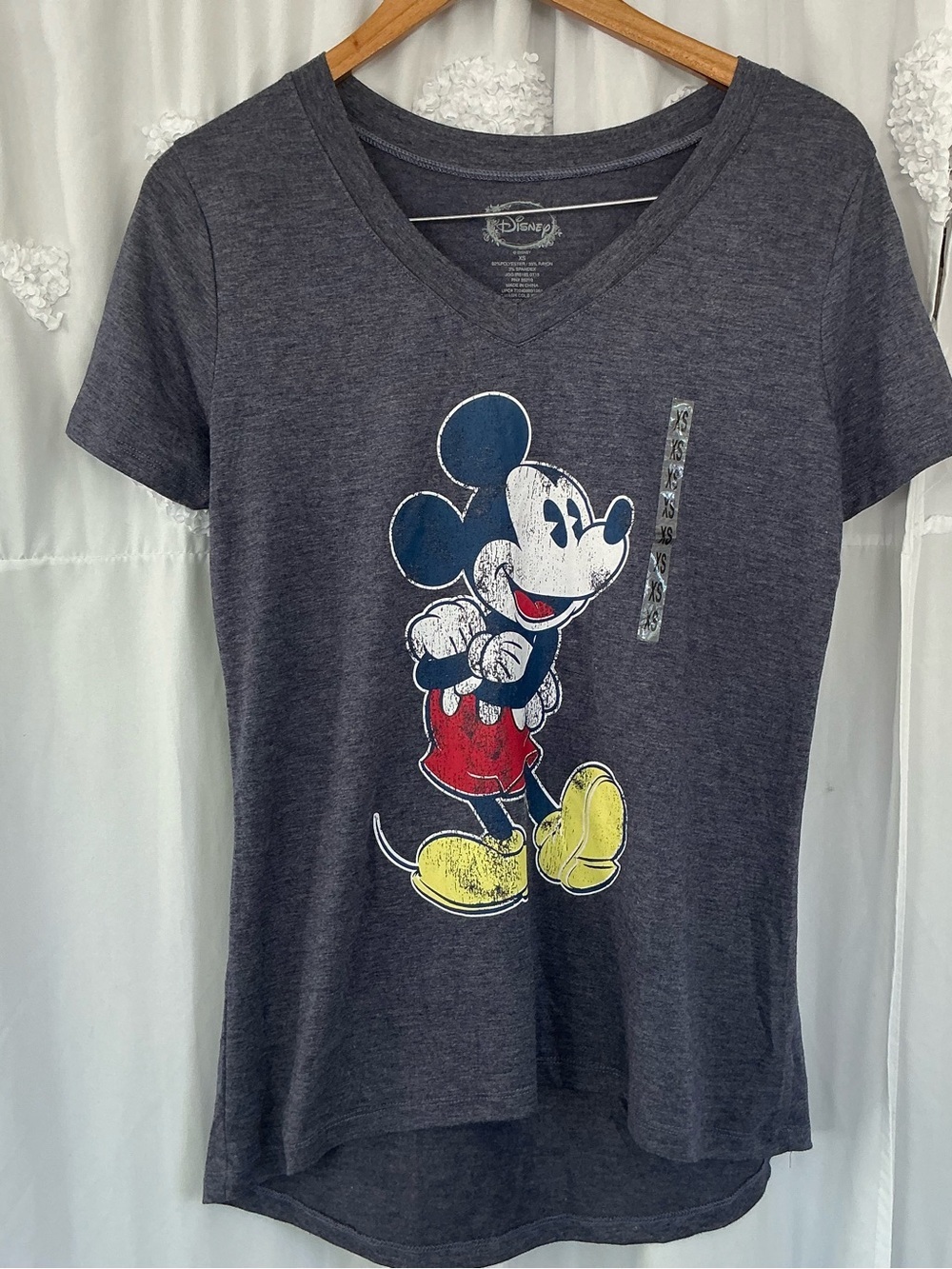 Disney Charcoal Graphic Mickey Tee with Red & Yellow Accents